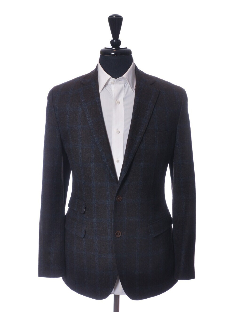 Scott James Navy Blue On Charcoal Grey Windowpane Blazer 40R 26914
